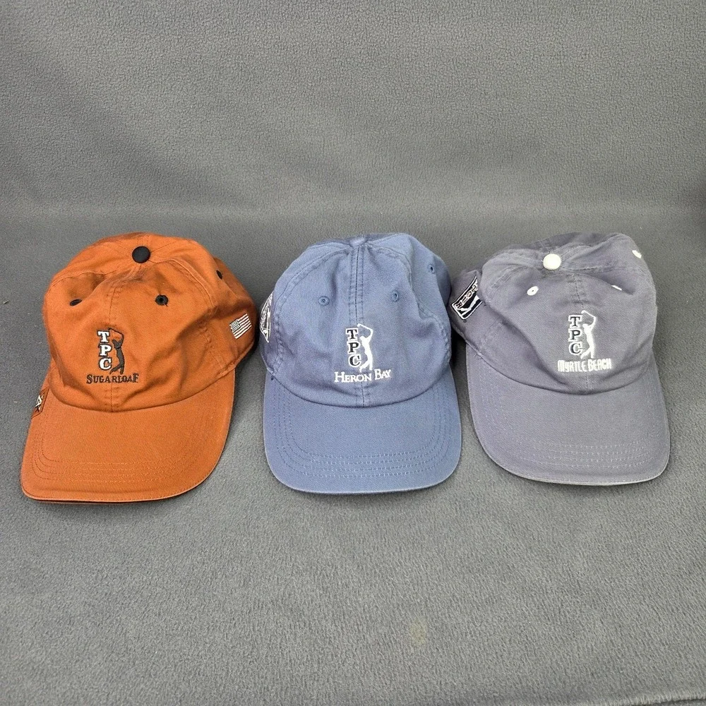 Lot of 3 TPC Golf Hats PGA Multicolor Adjustable OSFA Heron Bay Sugarloaf